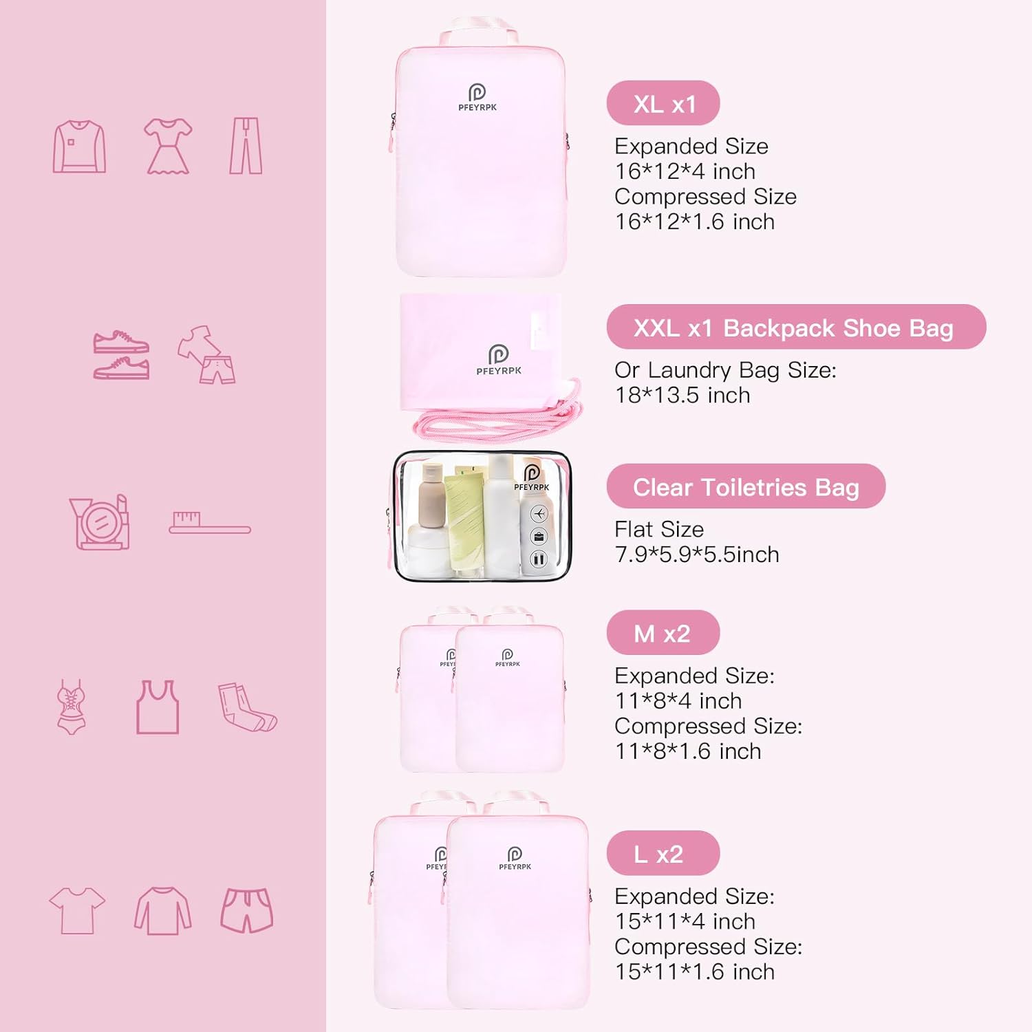 Lightweight Compression Packing Cubes for Suitcases, Compressible Expandable Travel Packing