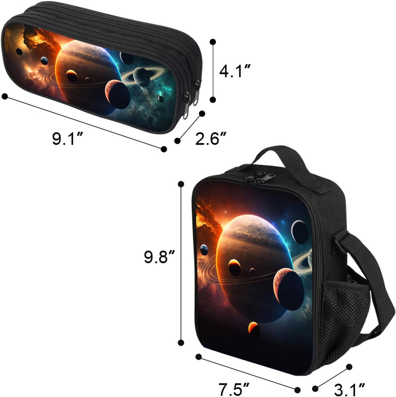 Kids School Backpack Set for Boys and Girls, Space Planets Theme, Kids Galaxy Backpack with Lunch Box and Pencil Case, 3Pcs Combo, Ipad Compartment, Idea for Student Aged 6-18