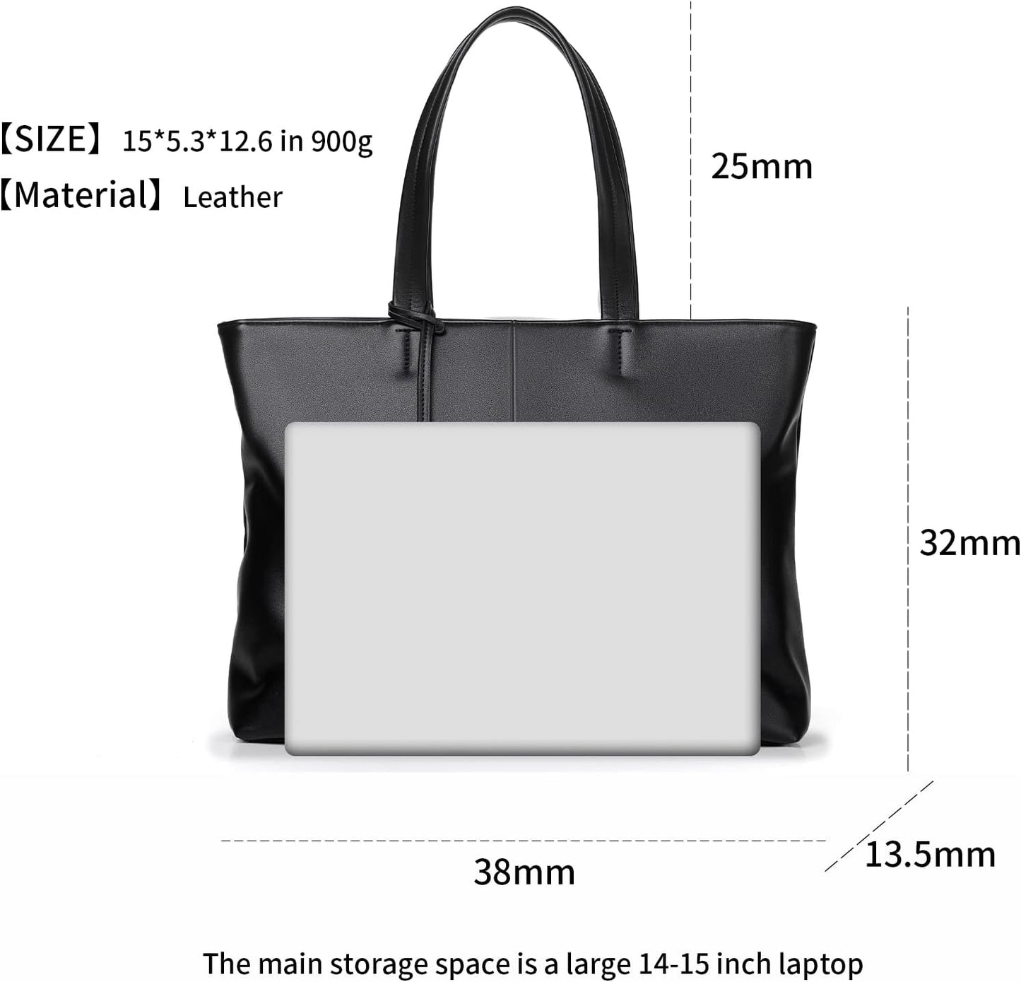 FSD.WG Men's Tote Bag,Business Bag, Leather Briefcase,Elegant Leather（PU）,Large Capacity,Black