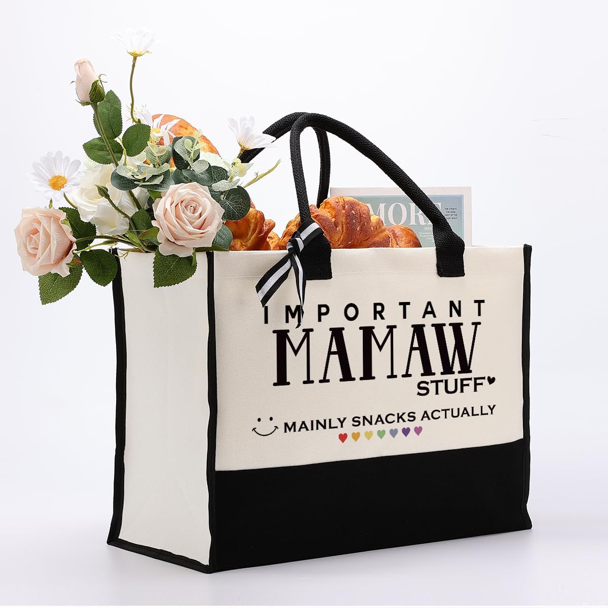 Cute Canvas Tote Bag, Mamaw Stuff Reusable Grocery Bag Gift for Her, Grandma Mom Gift for Mother's Day, Christmas, Birthday