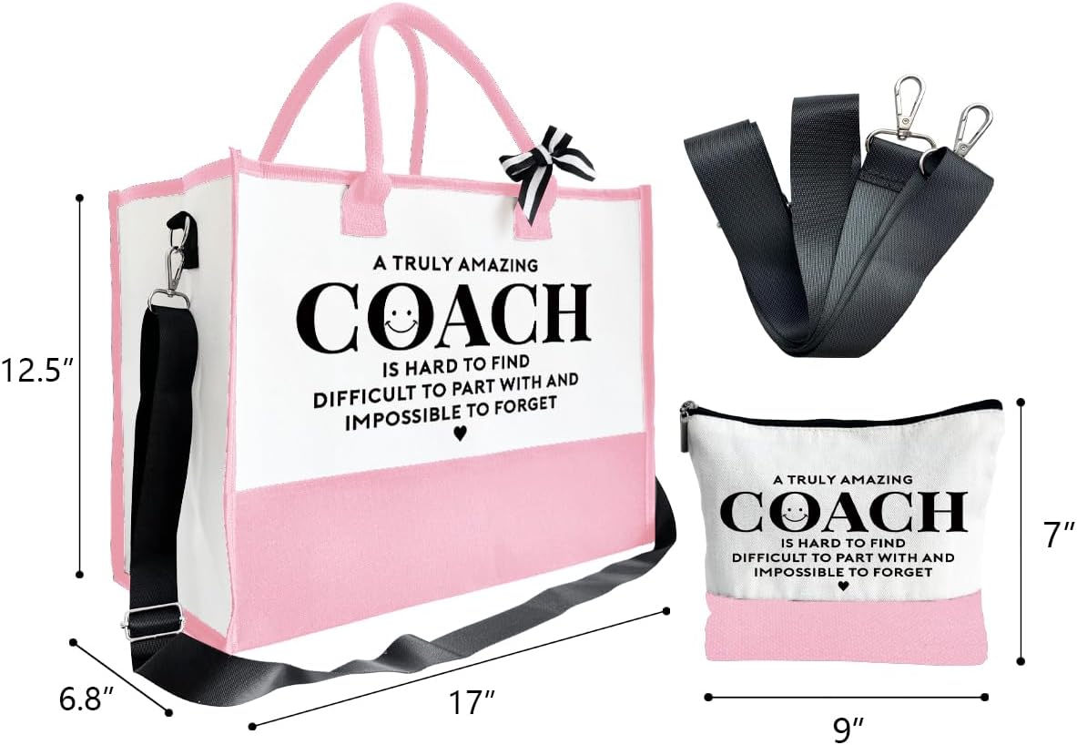 Amazing Coach Tote Bag, Women's Canvas Handbags, Shoulder Beach Bag, Thank You Gift for Female Coach, Gifts for Female Coaches, Canvas Tote Bag With Zipper, Makeup Bag E1