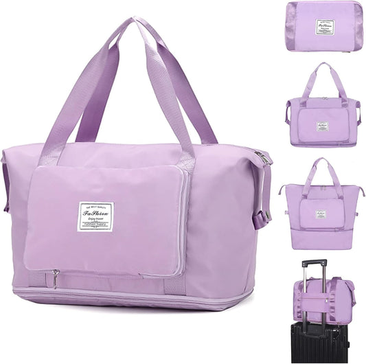 Large Capacity Folding Travel Tote Bag, Oxford Fabric Waterproof Lightweight Foldable Travel Duffel Bag, Portable Expandable Travel Bag, Dry and Wet Separation Carry On Bag for Airplanes
