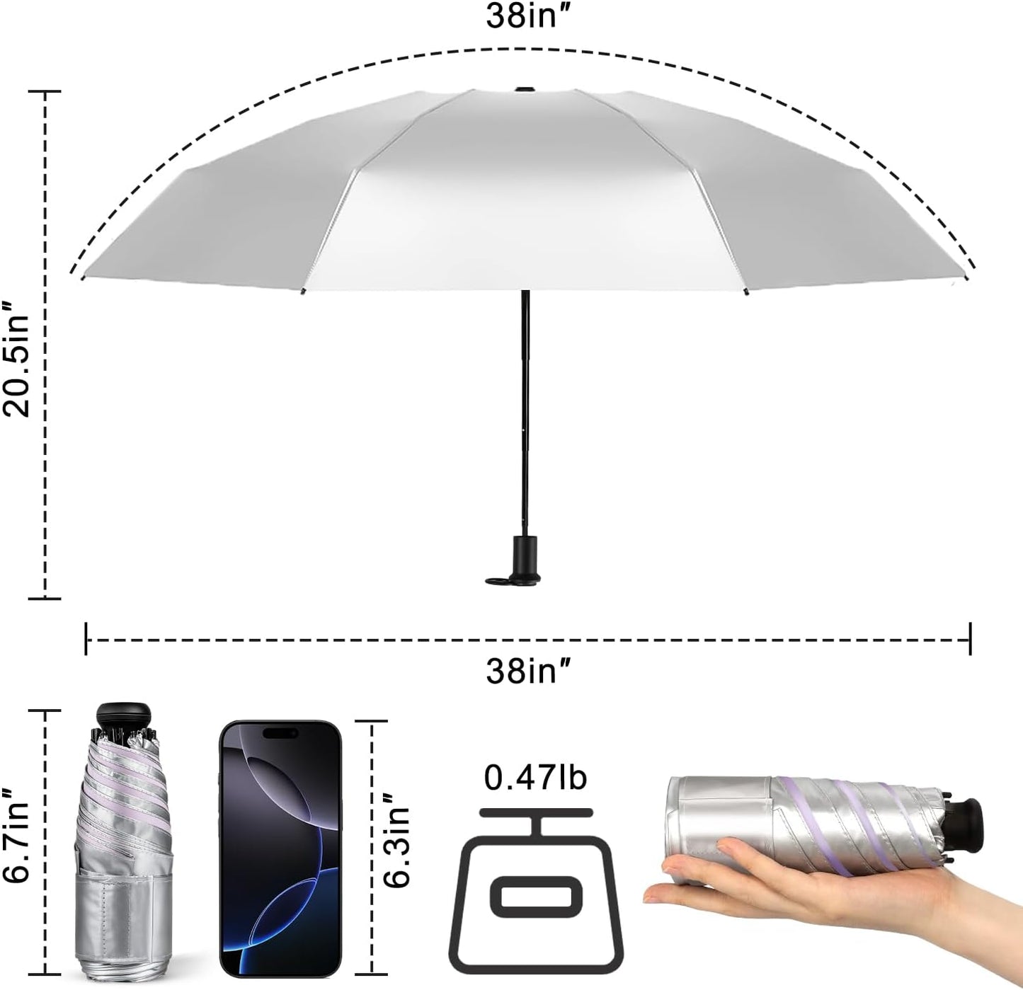 LEAGERA UPF 50+ Mini Umbrella for Travel - Compact Folding Sun Umbrella for Walking Summer Lightweight Purse Small Umbrellas for Women Girls