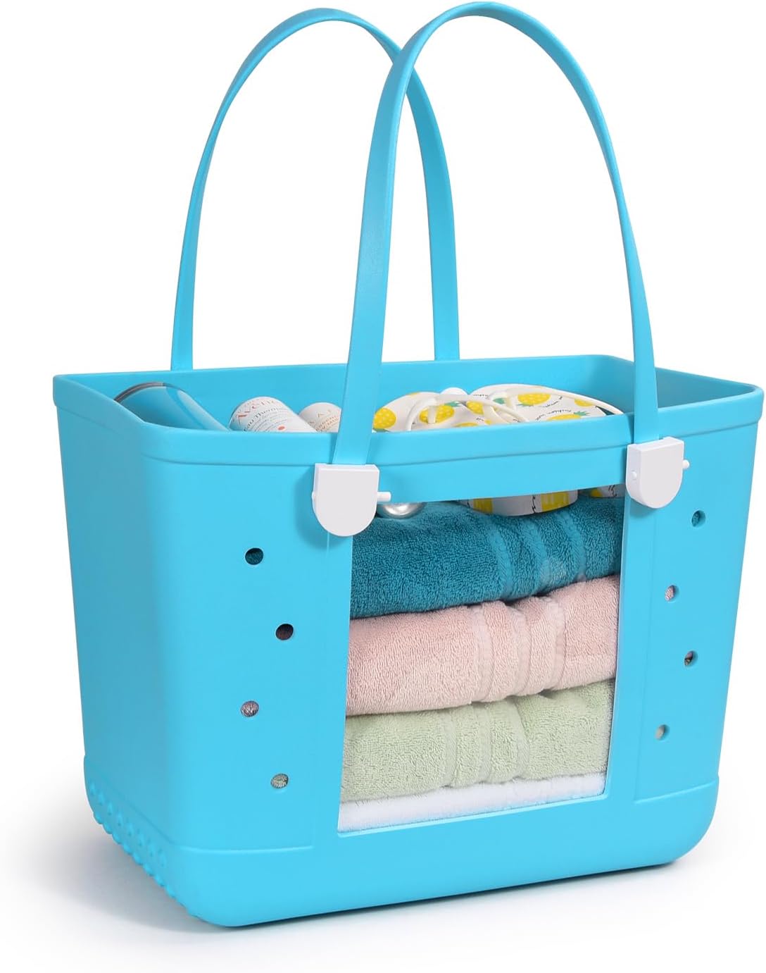 Rubber Beach Bag, Washable Moisture Resistant Durable Open Hole Tote Bag Beach Vacation Essentials