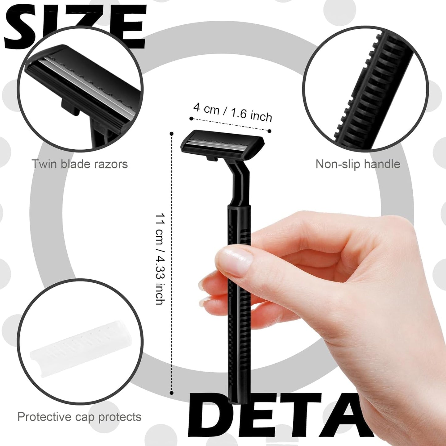 240 Pack Disposable Twin Blade Razors Individually Wrapped, Clear Safety Cap， Multipurpose Portable Shave Razor for Man Woman Bathing Hotel Travel (Black)