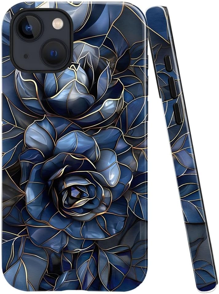Case for iPhone 15 Plus - Slim Fit Anti-Scratch Phone Case for Girl Women - Rose Floral Stained Glass (Glossy)
