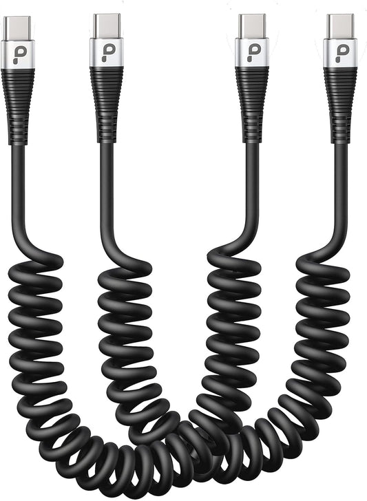 USB C Cable 3A Fast Charging 5FT Coiled USBC to USBC Charger Cable for Car, Short USB Type C Cord for iPhone 17/16/15/Pro/Plus/Pro Max/Samsung Galaxy S23, Compatible All Type C Devices-2Pack