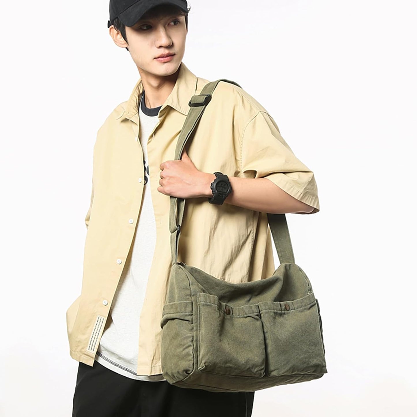 Canvas Messenger Bag Cute Crossbody Tote Bag Shoulder for Women Men for School Aesthetic Hobo with Multiple Pockets