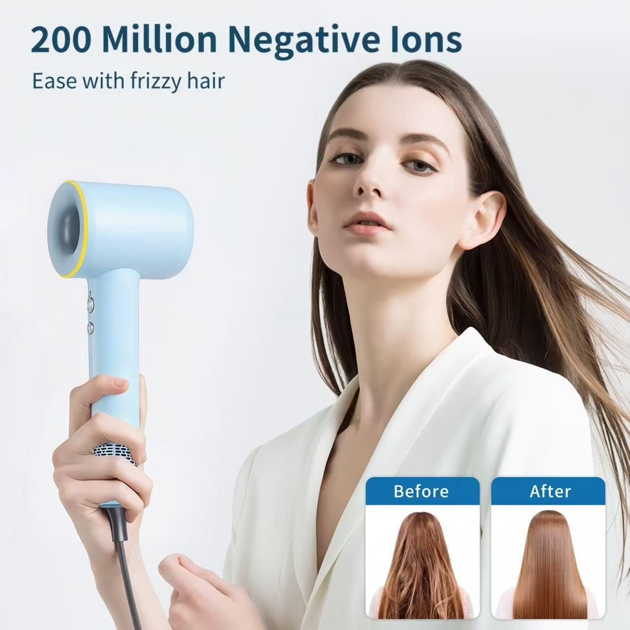High Speed Hair Dryer,200 Millions Negative Ionic Blow Dryer,Powerful 1500W Fast Drying Low Noise Blow Dryer,Temperature-Control Hairdryer with Diffuser & Nozzle (Blue)