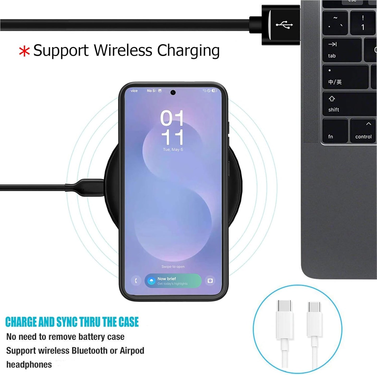 Battery Case for Galaxy S25 Edge, 10000mAh High Capacity Portable Charger Case, Compatible with Galaxy S25 Edge 6.7 inch, Wireless & Carplay, Black