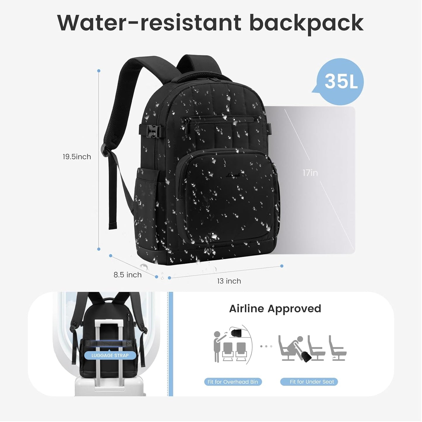 LOVEVOOK Laptop Backpack for Women with Pouch Pocket for Large Capacity Cup,17 Inch Lightweight Puffer Computer Laptop Bag Quilted Travel Backpack Purse for Work College Teacher Personal Item,Black