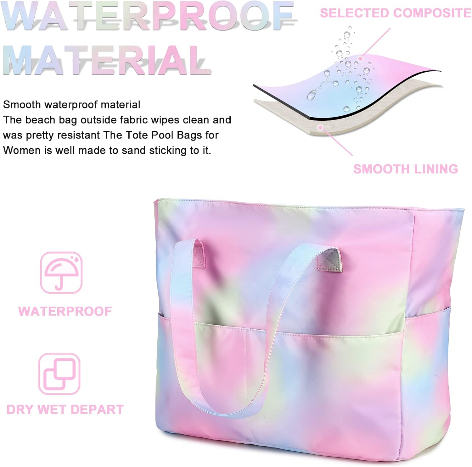 Beach Pool Bags Tote for Women Ladies Large Gym Tote Carry On Bag With Wet Compartment for
