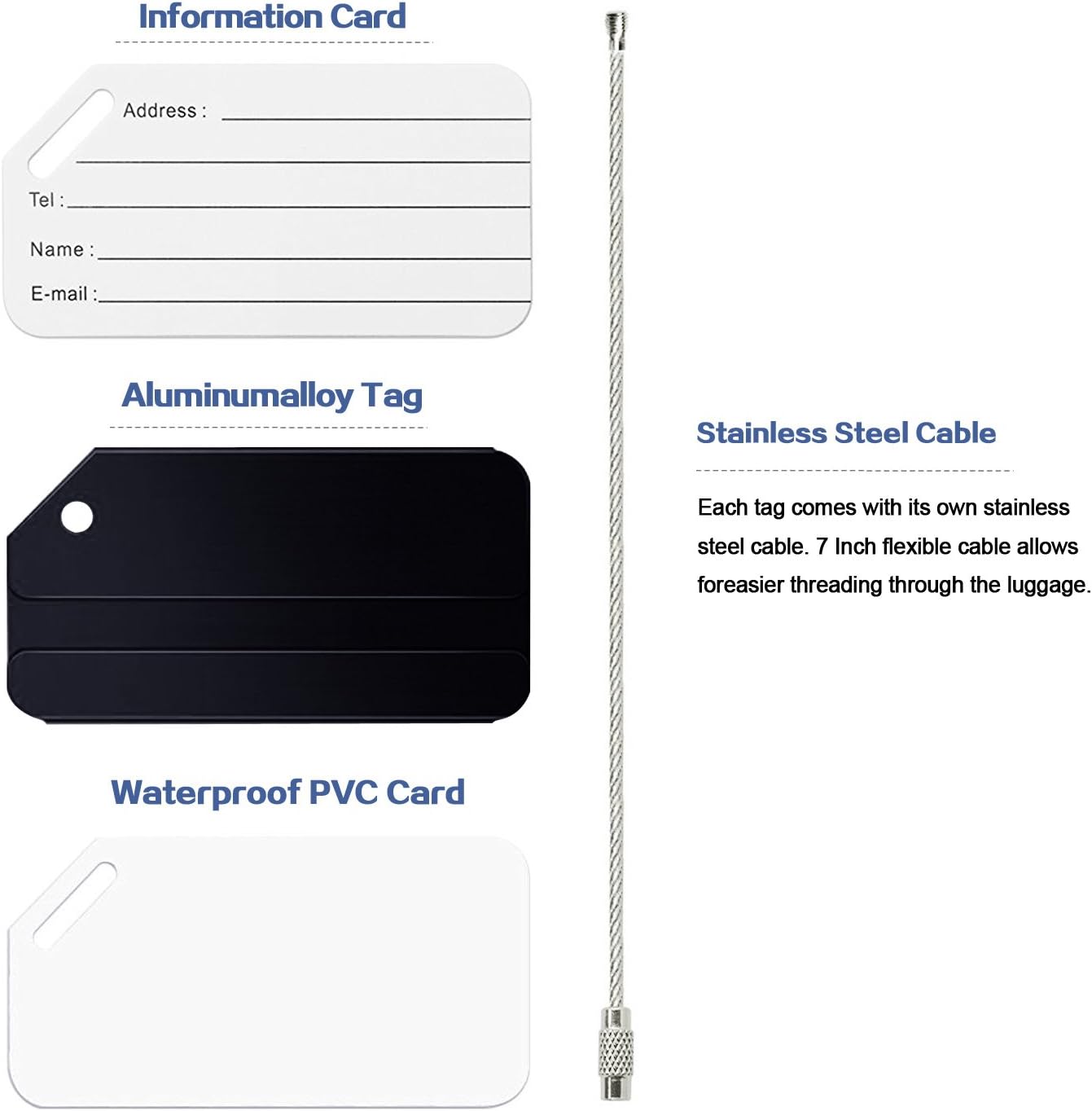 5Pack Black Aluminum Luggage Tag with Name ID Card Perfect to Quickly Spot Luggage Suitcase by Ovener