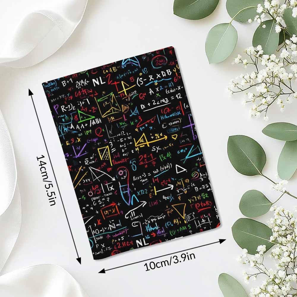 Geometric Math Passport Holder for Travel Algebra Theorem Formula Graph Matrix Doodle PU Leather Passport Cover Wallet Cute Passport Card Holder for Women and Men