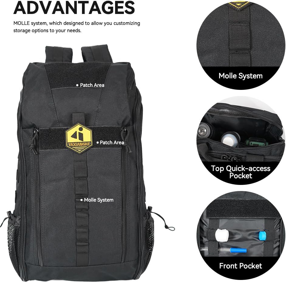 Ultralighe Hiking blackpack with ventilated suspension ergonomic load-reducing pack for trekking&camping durale water-resistant daypack for men&women (black)