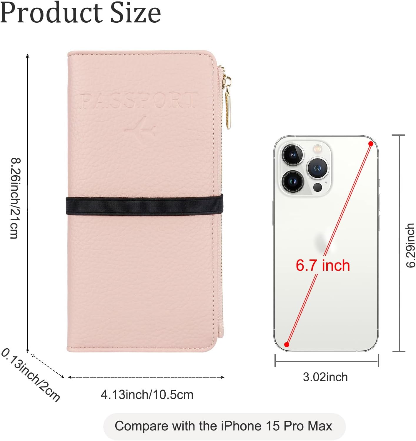 Real Leather Wallet RFID Blocking Passport Holder with Zipper Pocket Travel Organizer Pink (Pink)