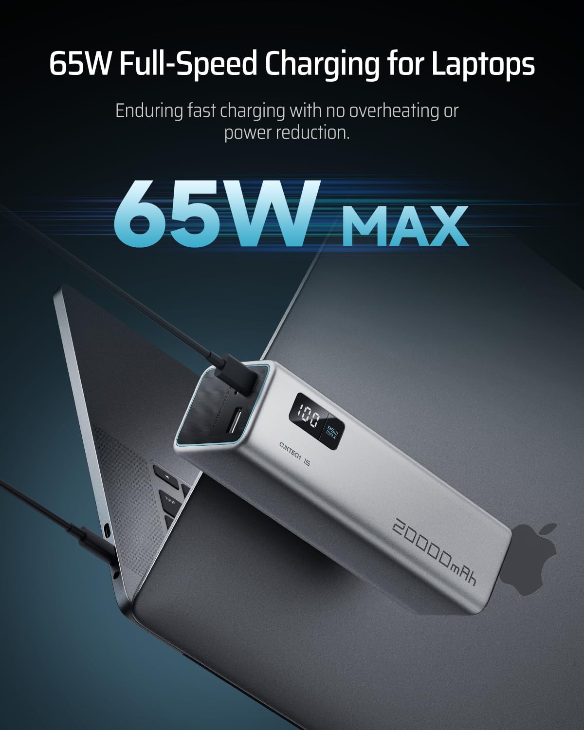 CUKTECH 15 SE Power Bank 20000mAh 65W Laptop Charger, 3-Port USB C Portable Charger, PD 3.0 Fast Charging External Battery Pack for iPhone 16/15/14 Series, Samsung, MacBook, Dell, Steam Deck, and More