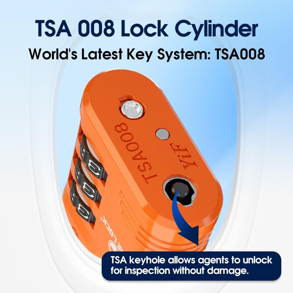SURE LOCK TSA Locks for Luggage, TSA Approved Luggage Locks with Open Alert, 008 Key for High Security, Easy Read Dials, Zinc Alloy Body, Locker Lock for Suitcase, Gym, Travel. (Orange 2 pk)