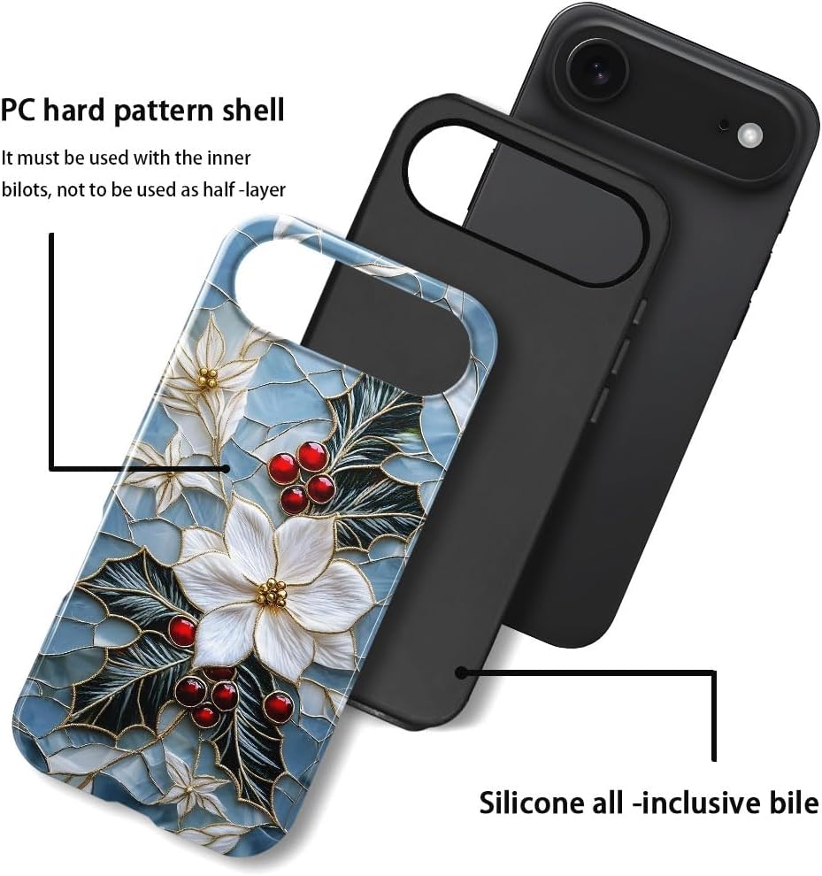 Case for iPhone 17 Air - Slim Fit Anti-Scratch Phone Case for Girl Women - Christmas Holly Elegant Winter Floral (Glossy)