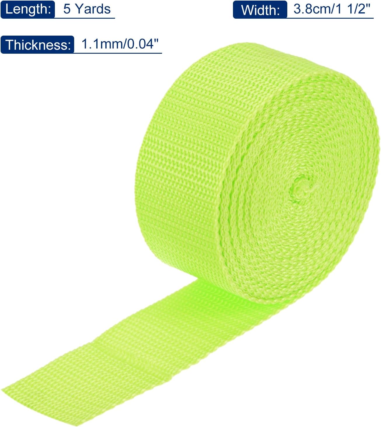 MECCANIXITY Lightweight Polypropylene Webbing Strap 1 1/2" 5 Yard Backpack Strapping Band Lime Green for Outdoor Luggage Cargo Straps