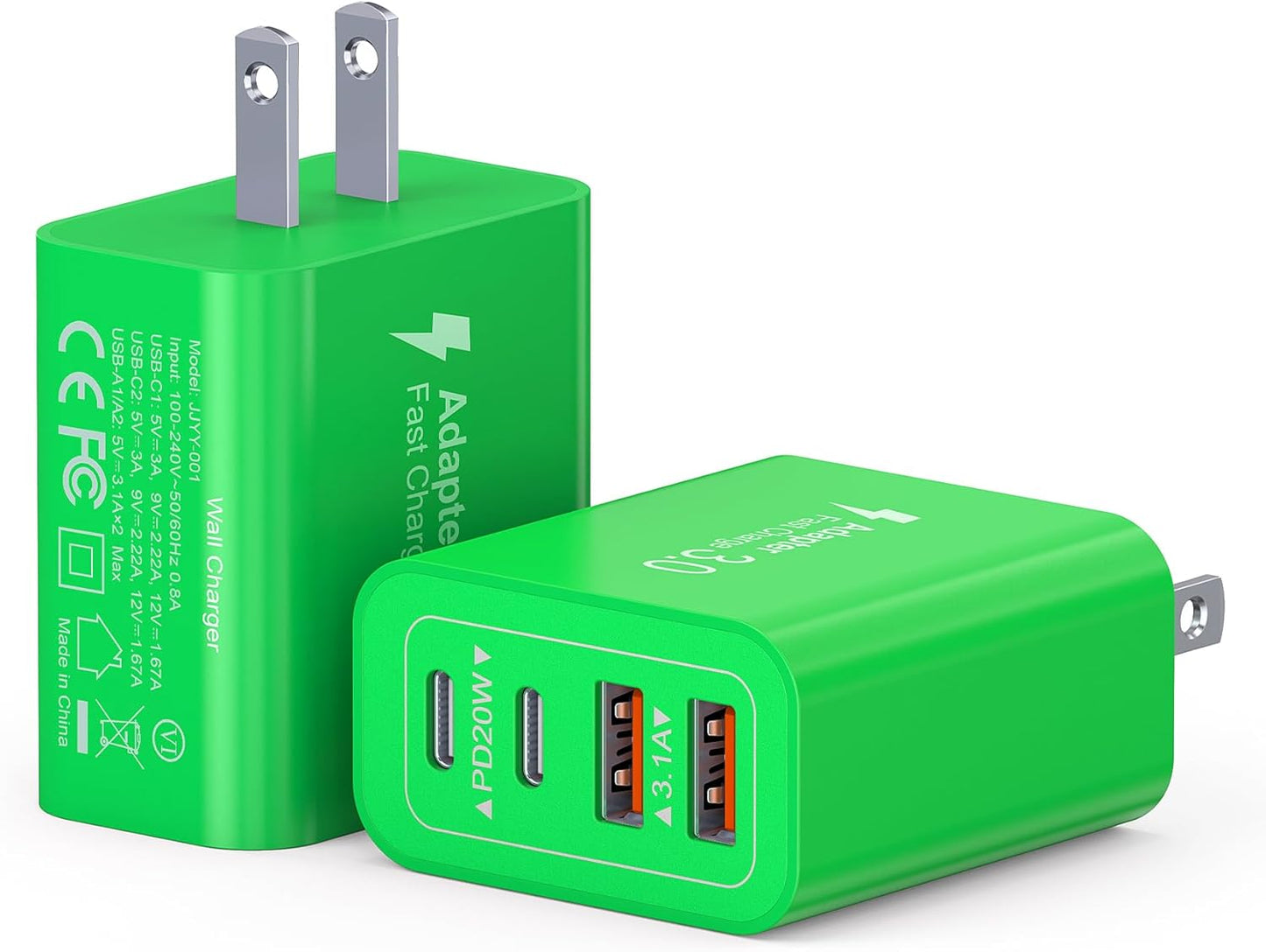 40W USB C Charger Block, 2-Pack 4-Port Type C Fast Charging Brick Dual PD&QC Wall Plug Adapter Power Brick for iPhone 13/14//15/16/17 Pro Max Plus/iPad/Airpods/iwatch/Samsung Galaxy (Green)
