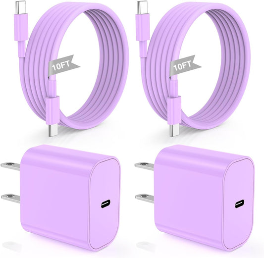 iPhone 16 15 Fast Charger 10ft, USB C Charging Block and Long Type C to C Cable Cord,Wall Plug Power Adapter Cube Brick for Apple 16 Pro Max/16 Pro/15 Plus/15 Pro Max/iPad 12.9/11 inch/Air/Mini-Purple