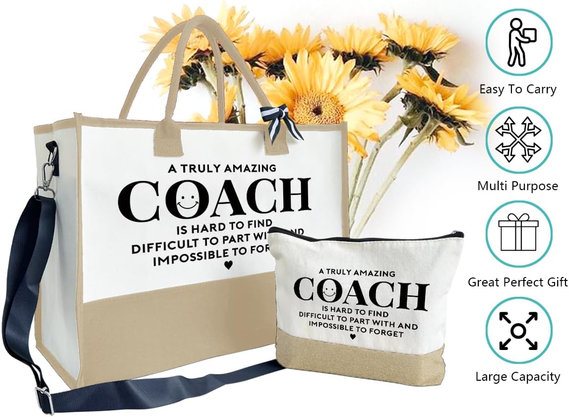 Amazing Coach Tote Bag, Women's Canvas Handbags, Shoulder Beach Bag, Thank You Gift for Female Coach, Gifts for Female Coaches, Canvas Tote Bag With Zipper, Makeup Bag F1