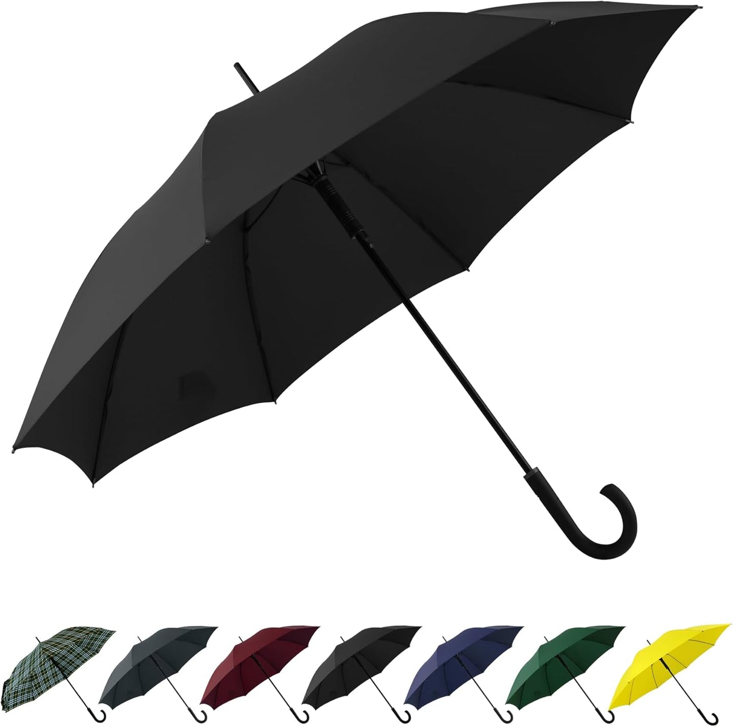 Large Stick Umbrella Windproof Automatic Open 50 Inch Umbrella with Hook Handle,Over Sized J Handle Umbrellas for Men and Women,Windproof Unbreakable Stick Rain Golf Umbrella.
