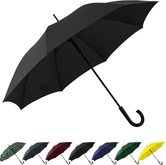 Large Stick Umbrella Windproof Automatic Open 50 Inch Umbrella with Hook Handle,Over Sized J Handle Umbrellas for Men and Women,Windproof Unbreakable Stick Rain Golf Umbrella.