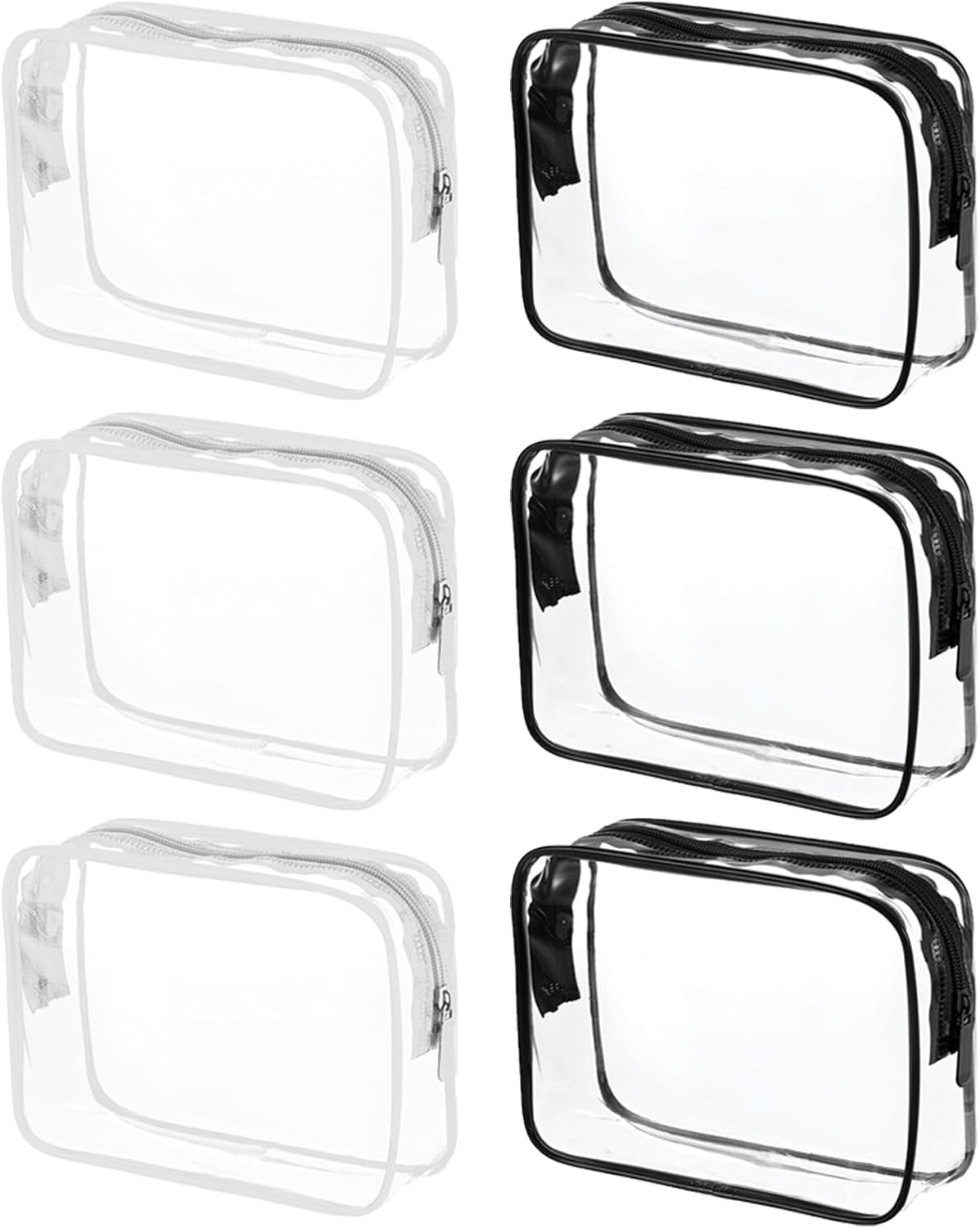 6 Packs Clear Cosmetics Bags for Women Men Waterproof Toiletry Bags PVC Makeup Bags Organizer Case with Zipper for Travel Bathroom (6 Black&White)