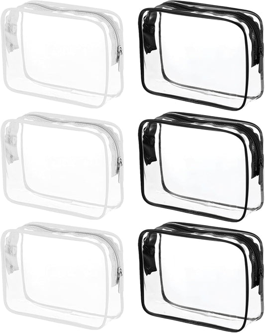 6 Packs Clear Cosmetics Bags for Women Men Waterproof Toiletry Bags PVC Makeup Bags Organizer Case with Zipper for Travel Bathroom (6 Black&White)