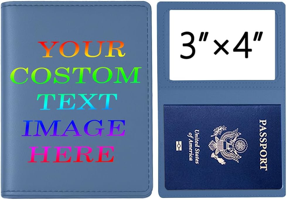 Personalized Passport Holder – Custom Name or Logo, PU Leather Travel Wallet for Men & Women, Fits Passport, Compact Travel Accessory Gift (light blue)