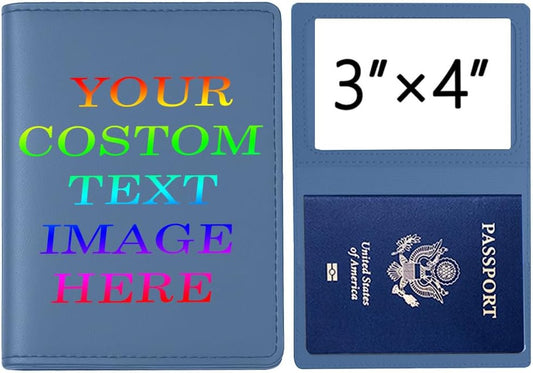 Personalized Passport Holder – Custom Name or Logo, PU Leather Travel Wallet for Men & Women, Fits Passport, Compact Travel Accessory Gift (light blue)