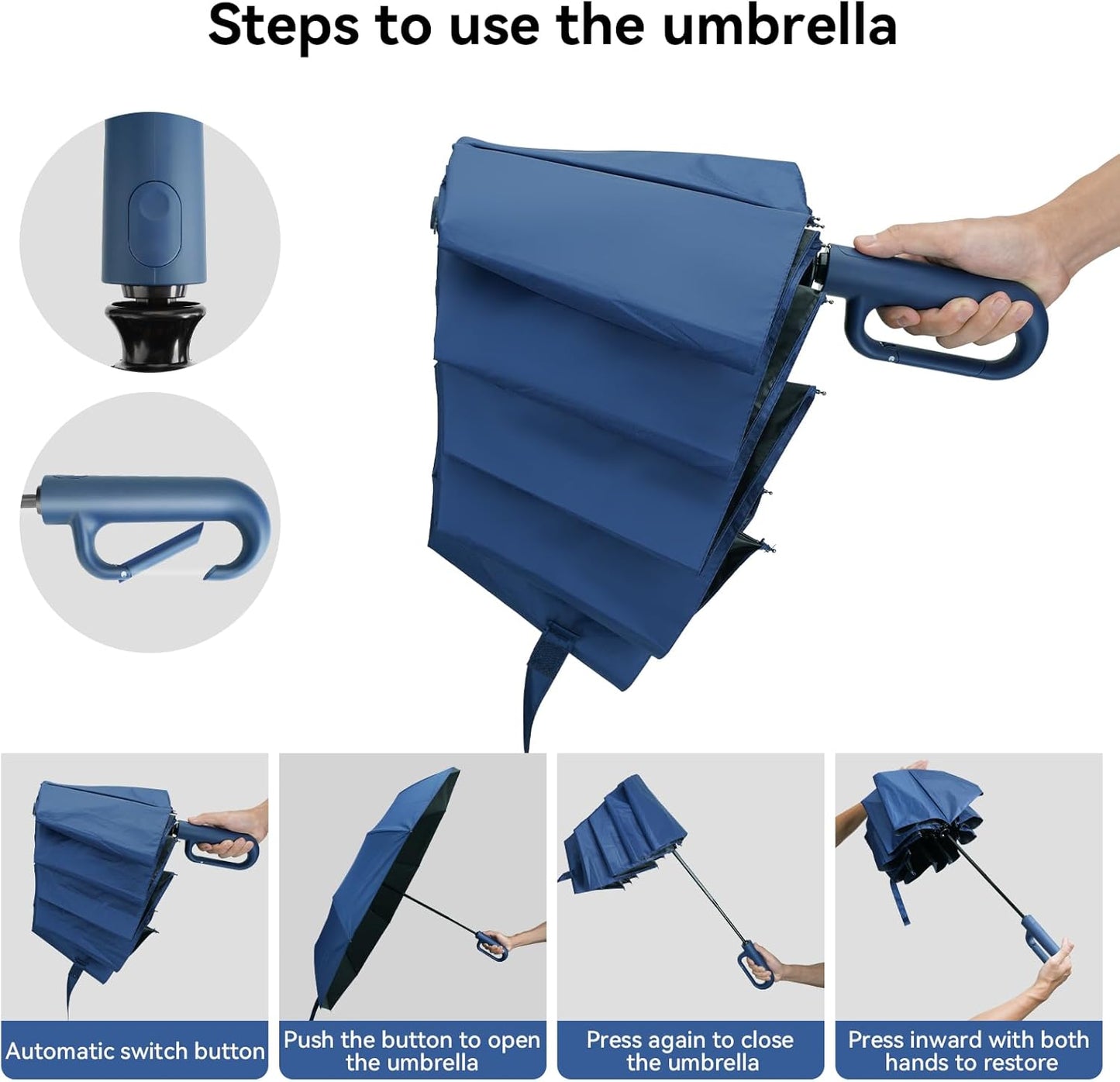 Folding & Inverted Umbrella, Outdoor Travel Umbrella, 46 Inch Portable Reverse Folding Umbrella，Windproof Folding Umbrella for Men and Women
