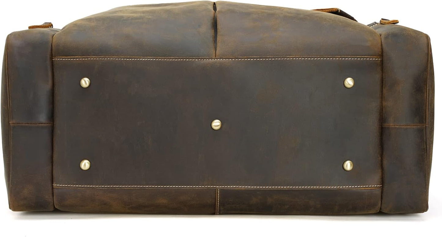 Polare 24 Inch Leather Duffel Bag for Men Full Grain Leather Travel Overnight Gym Sports Weekender Bag Large