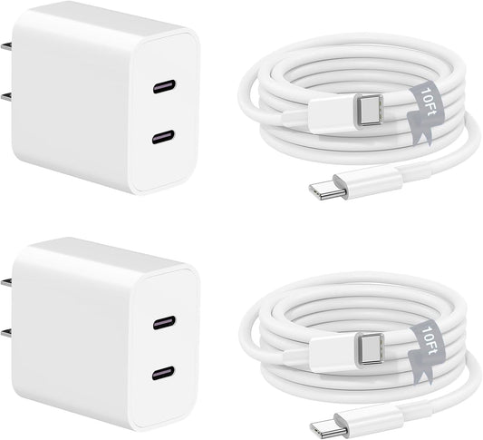 Charger for iPhone 17 16 15,Fast Dual Port USB C Charger Block,Double Type C Apple Wall Power Adapter Plug,10FT Quick USB C to C Charging Cable for iPhone 17/17 ProMax/17 Air/16 Pro/16e/15 Pro/15 Plus