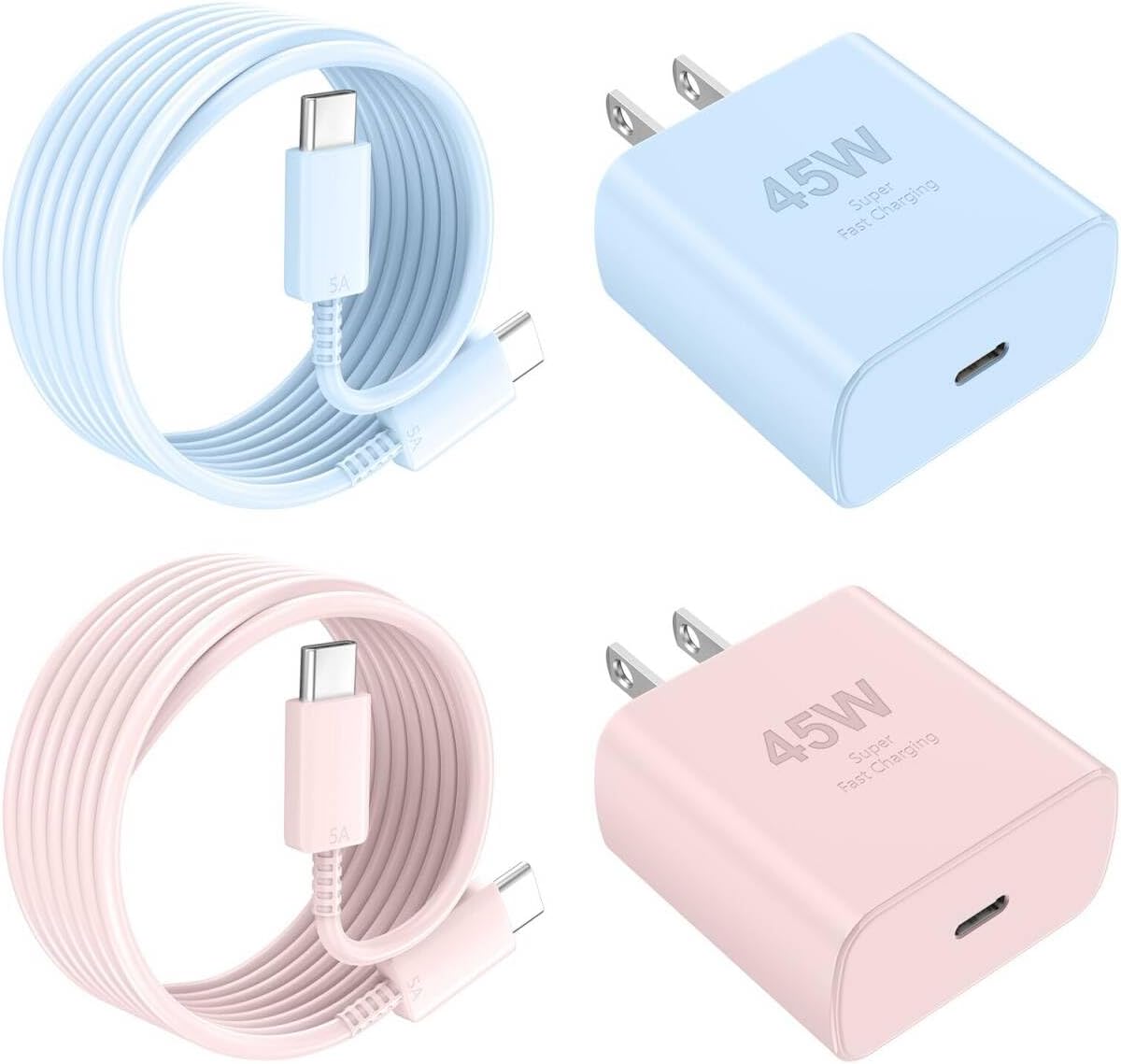 Phone 17 16 Pro Max Charger Fast Charging,45W Phone 17 Charger USB C Super Fast Charger Block&10FT Long Type C Charger Cable Cord for i.Phone 17/17 Pro/17 ProMax/Air/16/16Pro Max,Blue/Pink