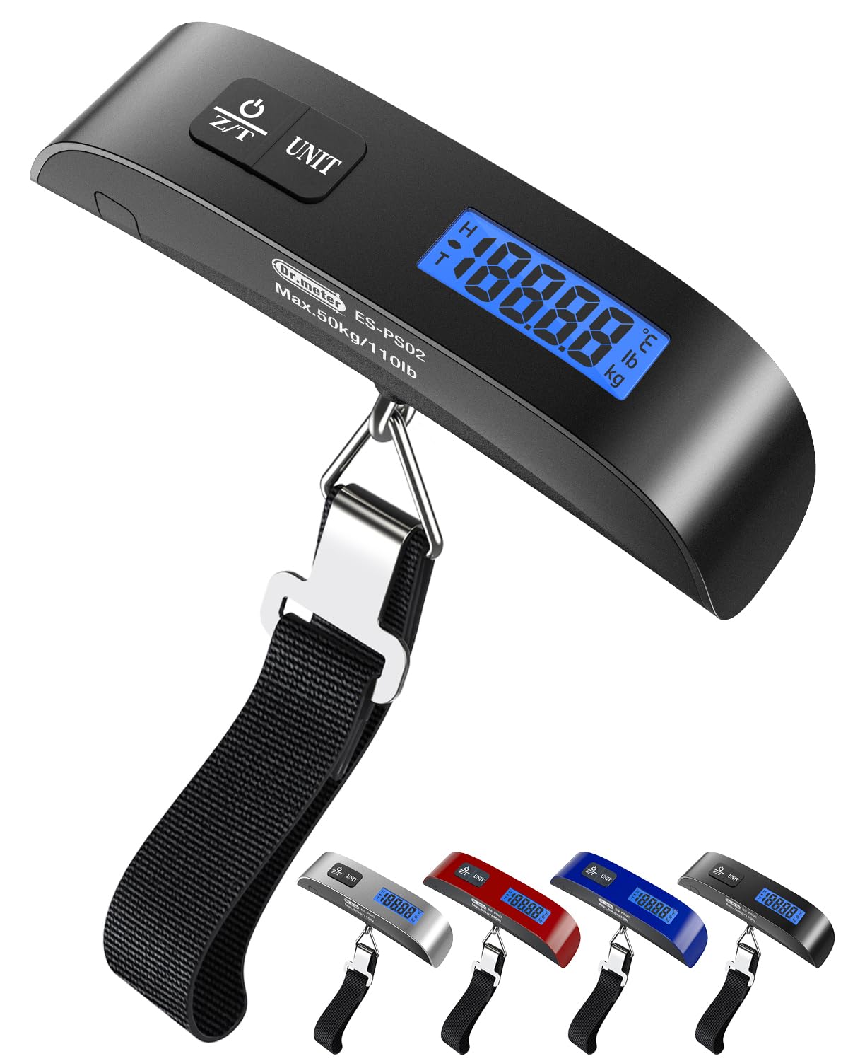 Luggage Scale, Travel Essentials, Digital Backlight LCD Display Handheld Suitcase Scales for Travel Accessories with Rubber Paint, Temperature Sensor 110 Pounds, Battery Included, Black