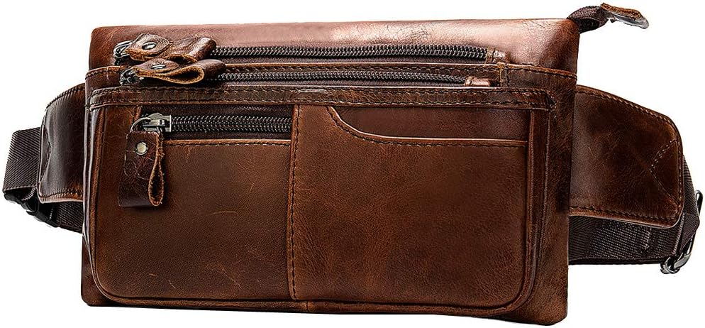 Hebetag Leather Waist Bag Fanny Pack for Men Women Travel Outdoor Sports Hiking Running Hip Bum Belt Slim Cell Phone Purse Wallet Thigh Pouch (Brown)