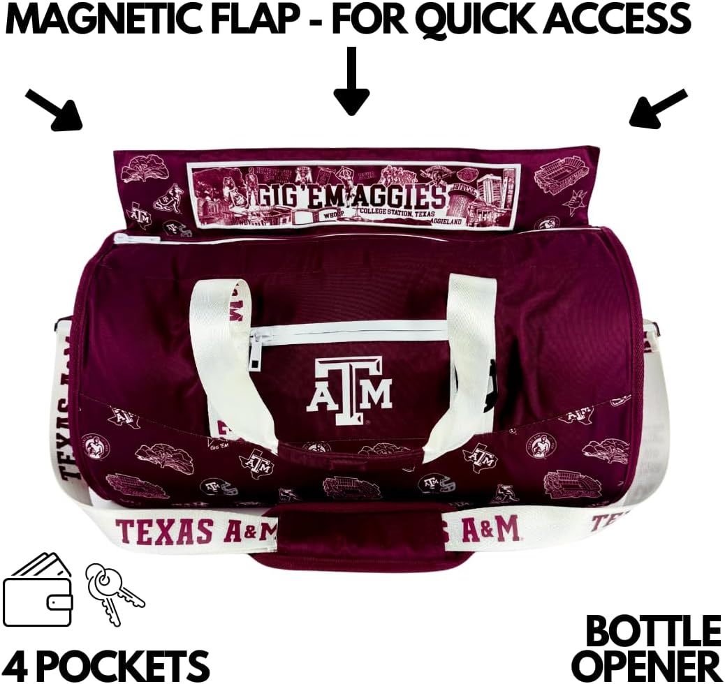 Varsity Cooler Texas. A&M University Licensed Travel Duffle & Cooler – 30 Can Leakproof Insulated backpack, Waterproof Soft Cooler, Golf, Carry-On Luggage, Gym & Outdoor – Durable Nylon Sports Bag