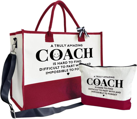 Amazing Coach Tote Bag, Women's Canvas Handbags, Shoulder Beach Bag, Thank You Gift for Female Coach, Gifts for Female Coaches, Canvas Tote Bag With Zipper, Makeup Bag A1