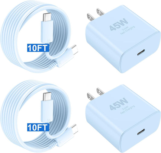 Phone 17 16 Pro Max Charger Fast Charging,45W Phone 17 Charger Type C Chargers USB C Charge Block &10FT Long C Charging Cables Cord for Phone 17/17 Pro/ 17 Pro Max/Air/Phone 16 15 Pro Max,Blue