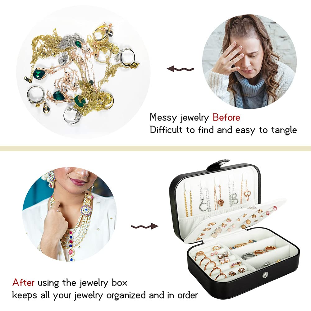 Hatori Travel Jewelry Box, PU Leather Small Jewelry Organizer for Women Girls, Double Layer