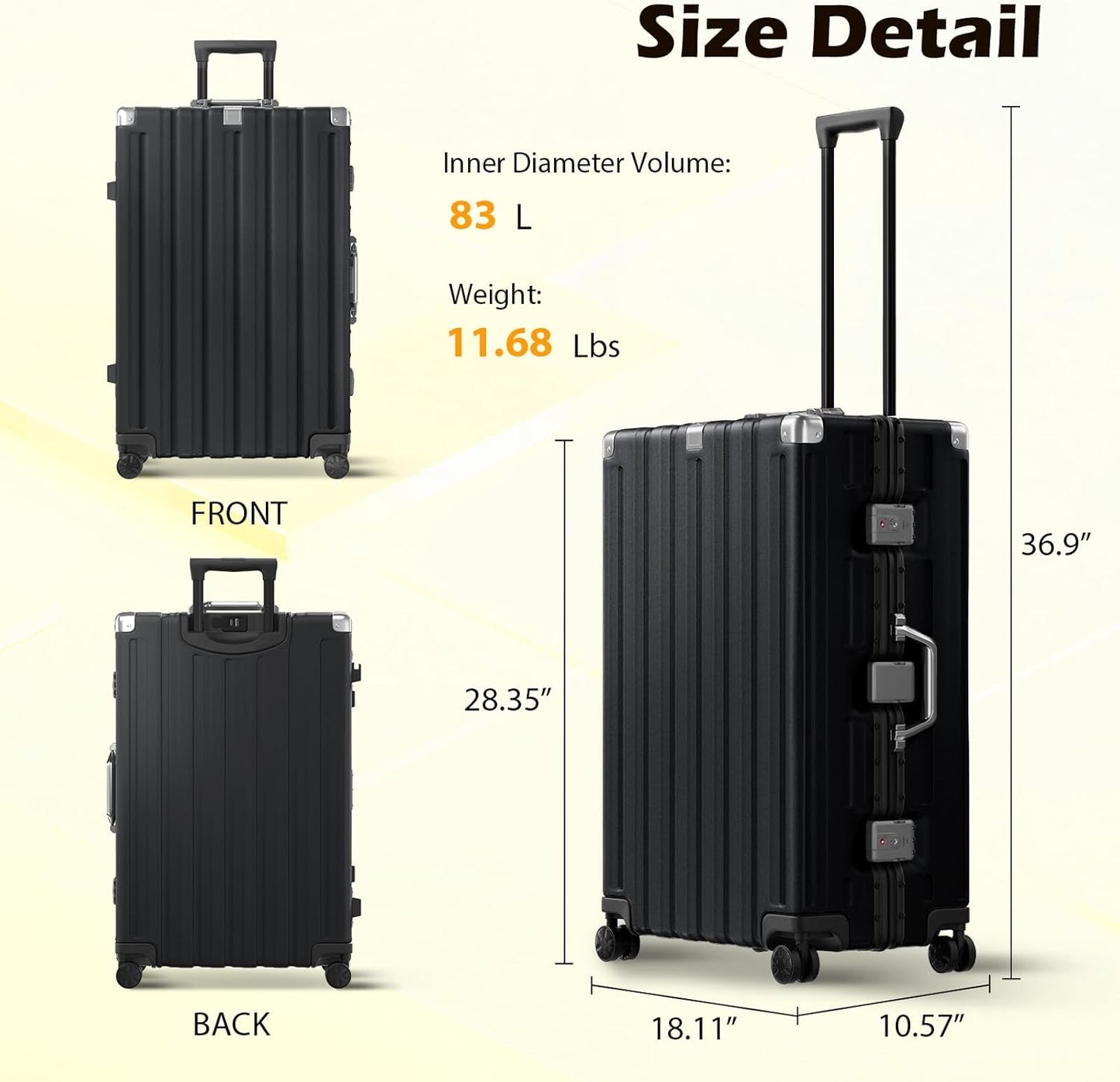 Krute Large Luggage 28 inch Zipperles Suitcase With Spinner Wheels USB Charger Hardside PC Aluminum Frame Luggages Checked Suitcases with TSA Lock (1 Piece)