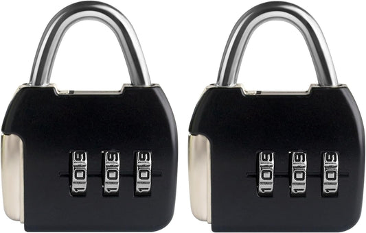 Small Combination Lock, 3 Digit Combination Padlock, Travel Luggage Locks, Combo Lock with Code for Suitcase, Mini Locker, Bag, Tool Box, Backpack Zipper (Black+Black, 2-Pack)