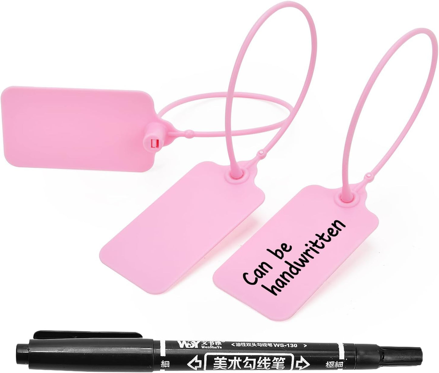 50pcs Luggage Tags Plastic Seals Shipping Label Logistics Use Sign Tie, Sealing Storage Multi Purpose Name ID Tag with Marker for Backpack, Schoolbag, Car Key (Pink)