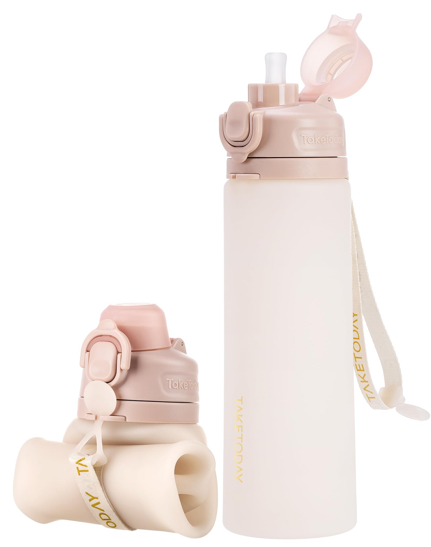TakeToday Collapsible Water Bottles with Straw for Travel, 21oz, Sand