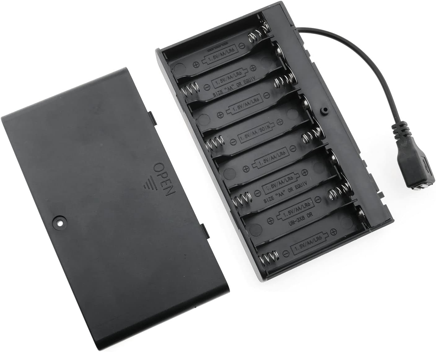 RLECS AA Battery Holder Black 8x1.5V 12V AA Battery Box with USB Female Plug DIY Battery Holder Battery Packs Case Power Bank Wired ON/Off Switch with Cover