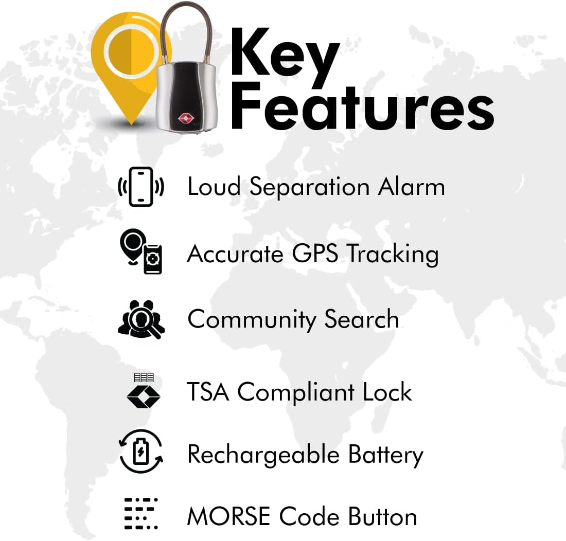 tag8 Dolphin Smart Padlock (Pack 1), TSA-Compliant Suitcase and Luggage Locks with Alarm, Keyless Bluetooth Suitcase Lock and Locker Padlock, Unlock via Phone App, Android and iOS Compatible, Silver