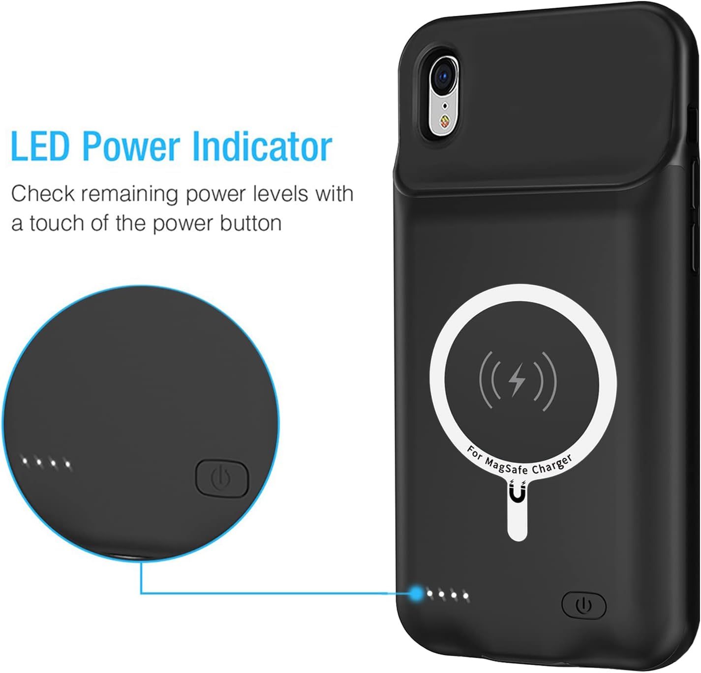 Battery Case for iPhone XR, Enhanced 10000mAh Portable Protective Smart Wireless Charging Case Support Carplay Compatible with iPhone XR (6.1 inch) Rechargeable Extended Battery Charger Case (Black)